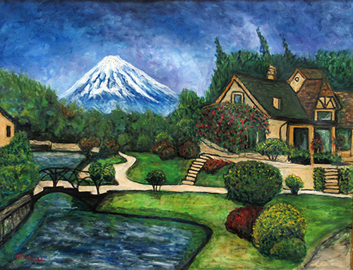 中田孝雄「富士山の見える庭園」
